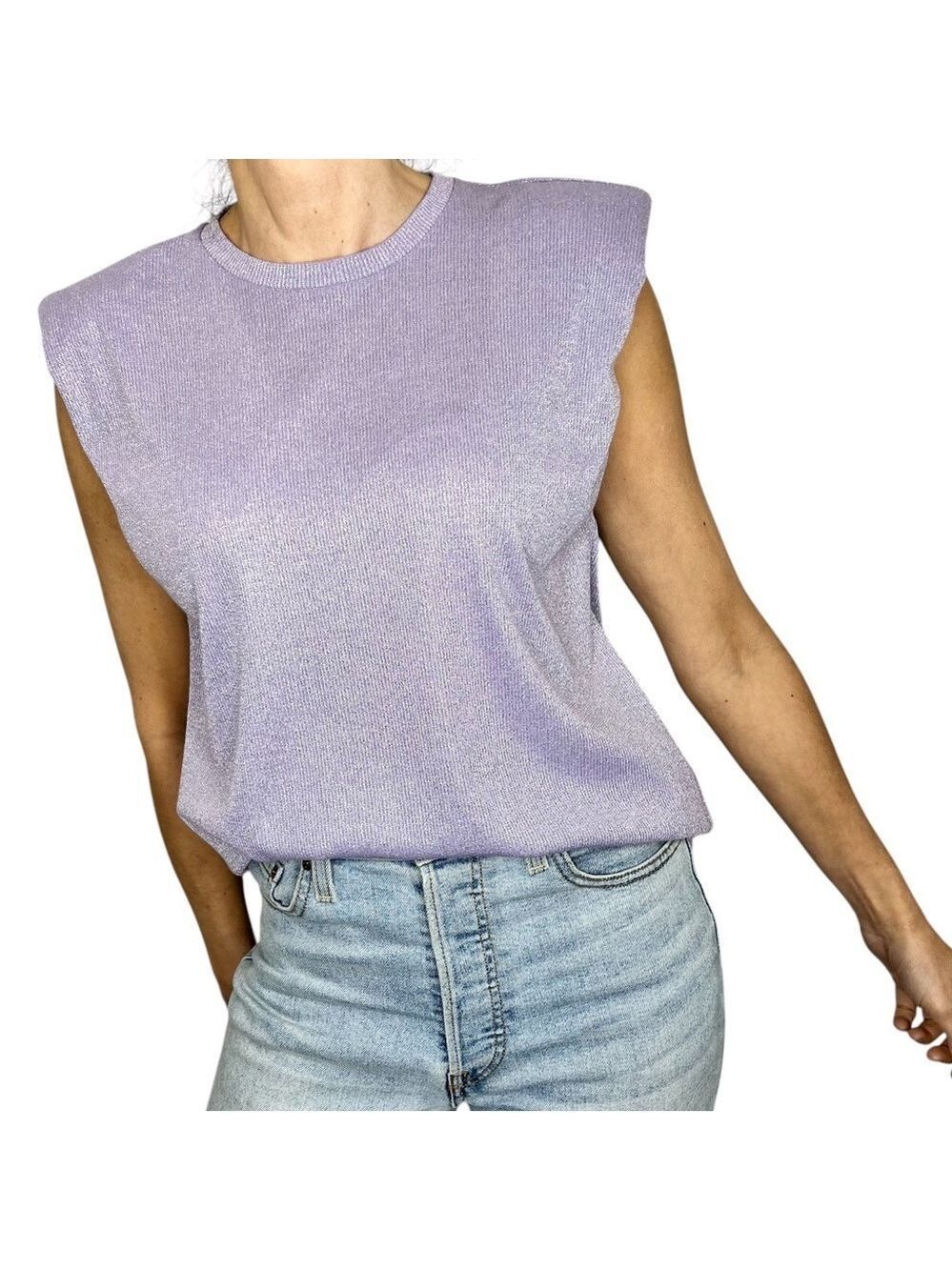 Jane & John Montreal purple metallic silver padded shoulder muscle top